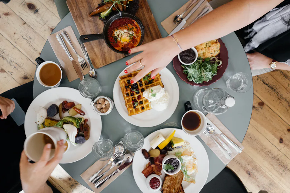 Guests sharing brunch at a table