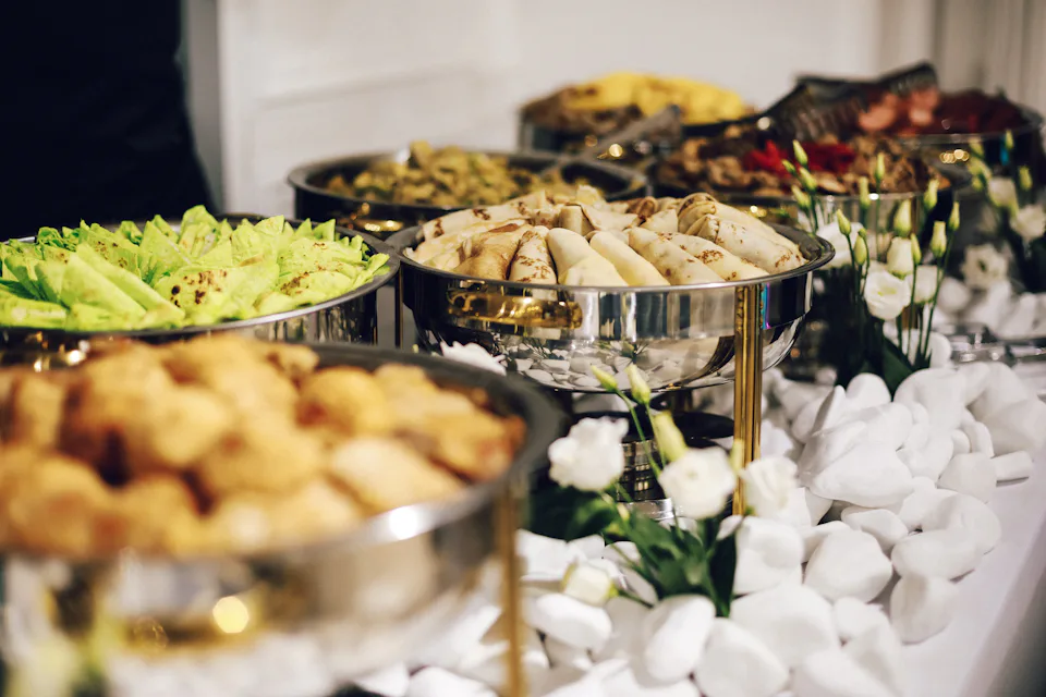 A catering buffet laid out for an event