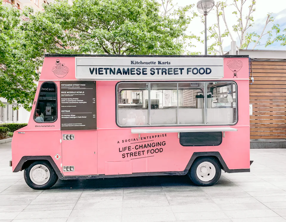 A pink street-food van