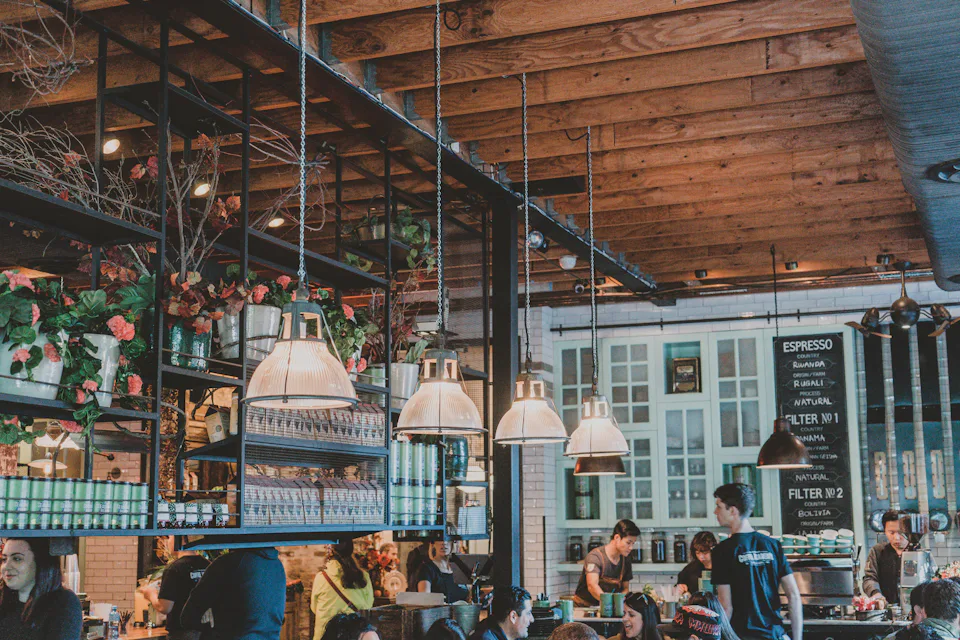 A busy, industrial-style restaurant