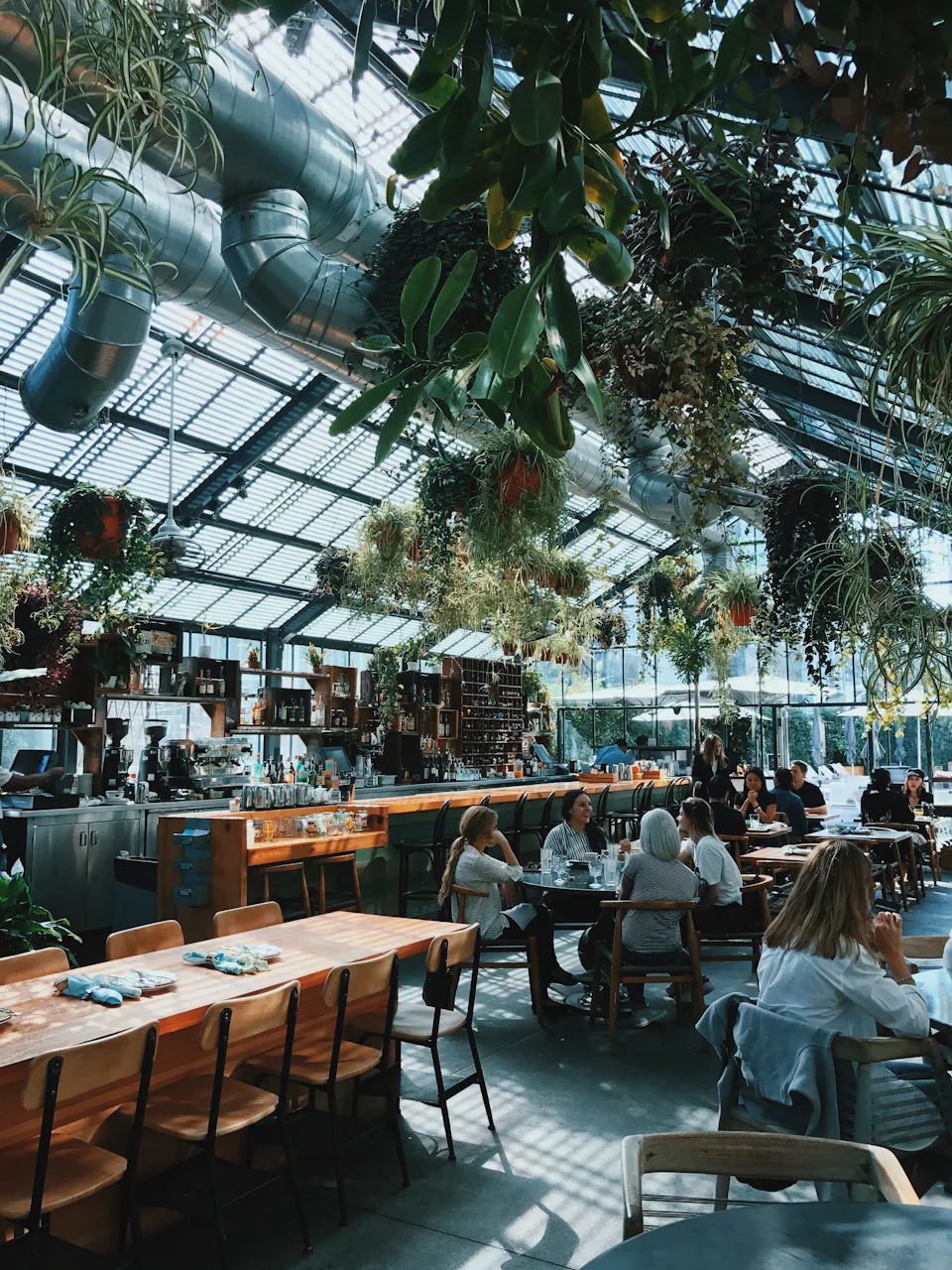 A busy greenhouse restaurant