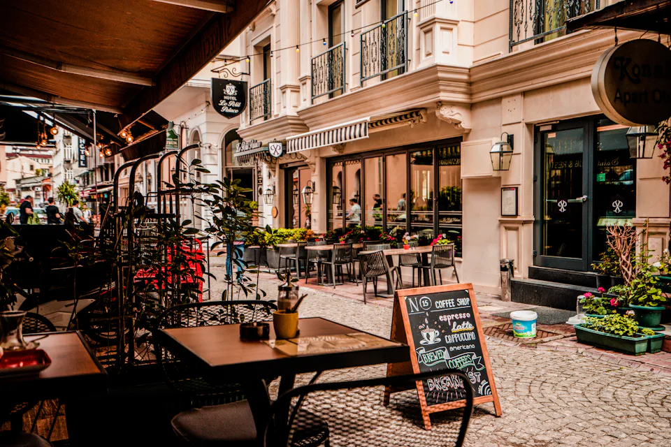 A street café with outdoor tables